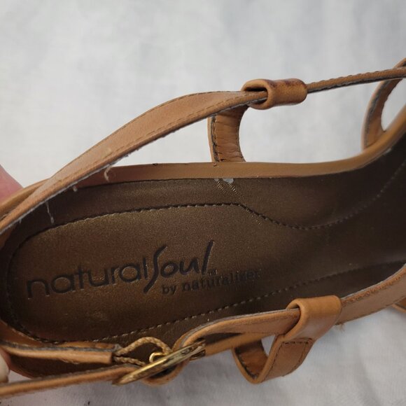 Naturalizer Leather Sandals Natural Soul sz 8 Caramel Shoes slingback Pelican - Picture 11 of 13